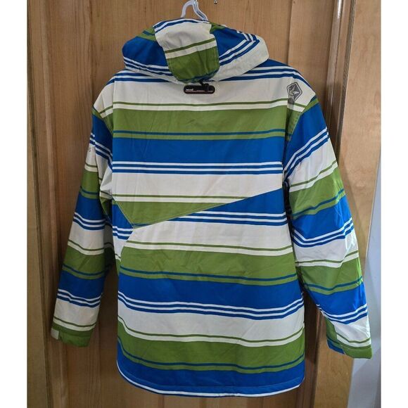 Sessions Terrain Striped Jacket Green & Blue Hooded Waterproof skiing snowboard - Picture 2 of 16